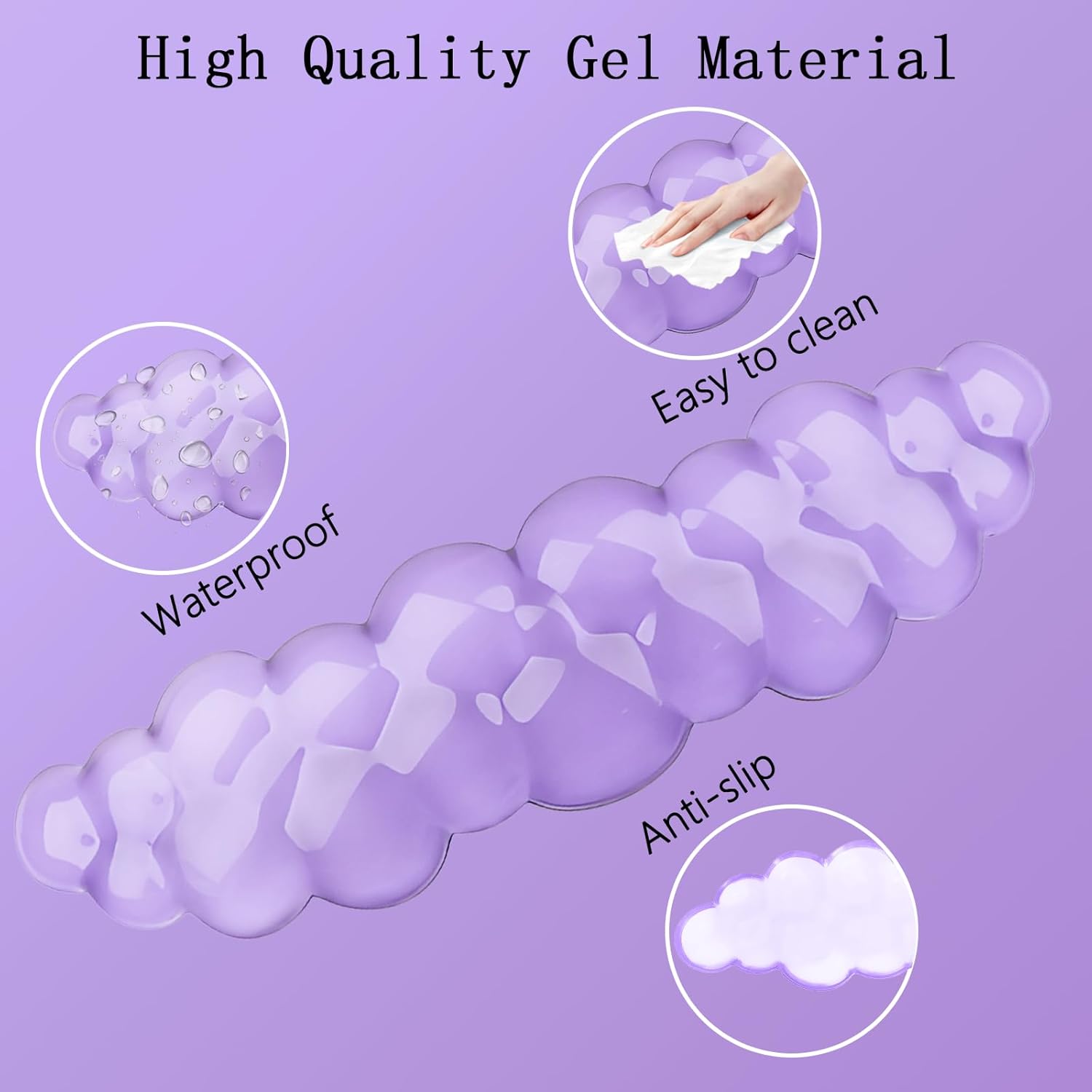 Gel Cloud Wrist Rest Keyboard Clear Purple Mouse Pad with Wrist Rest Set 3PCS Ergonomic Cool Keyboard Wrist Pad Cute Acrylic Coaster Non-Slip Base Cute Transparent Mouse Wrist Pad Support for Computer