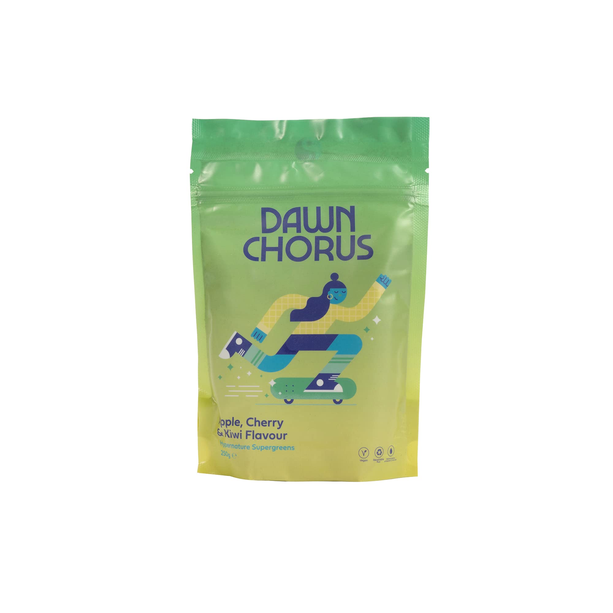 Dawn Chorus Apple, Cherry & Kiwi Flavour Organic Supergreens Powder (250g, 25 Servings) Vegan Vitamin D Superfood, Natural Nutrient Dense