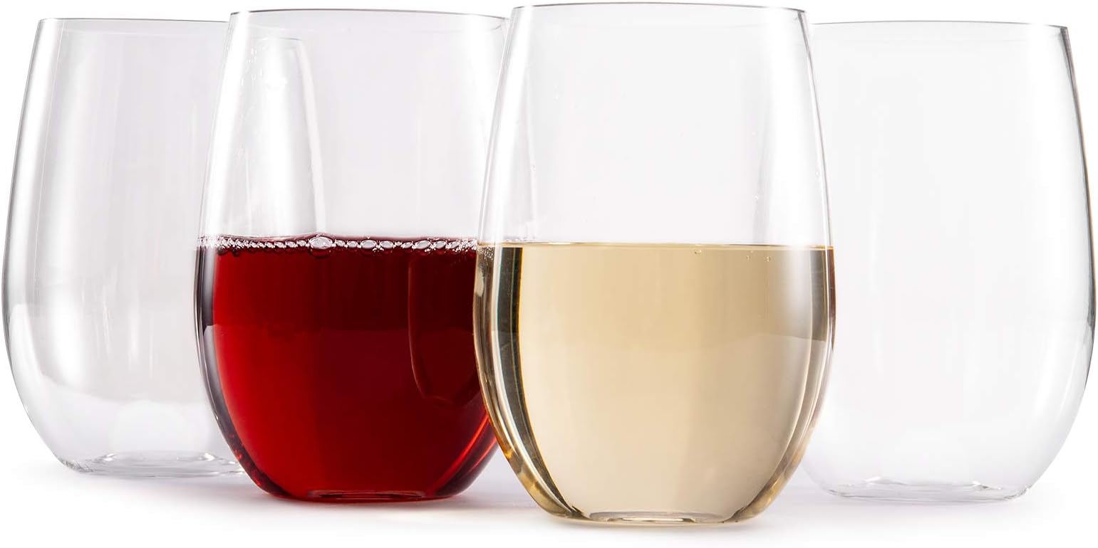 Tritan Plastic Wine Glasses Reusable, (16oz) Unbreakable Stemless Plastic Picnic Glasses Set of 4,BPA-Free,Camping/Caravan Travel/Outdoor/Indoor Use