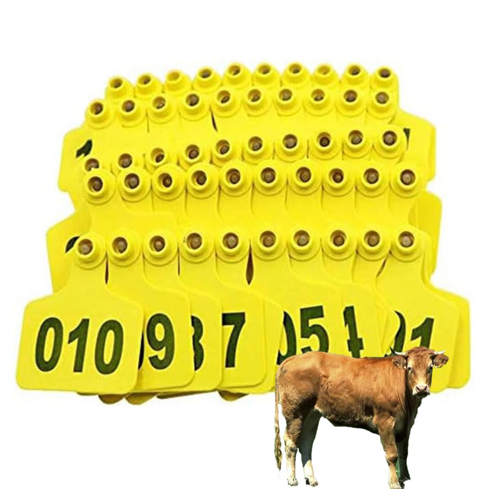 Kolczyki do identyfikacji zwierząt, Plastikowe kolczyki dla zwierząt gospodarskich 001-500 Wielokolorowe nadruki w wielu rozmiarach 100-500 szt(Yellow,Adult cattle101-200)
