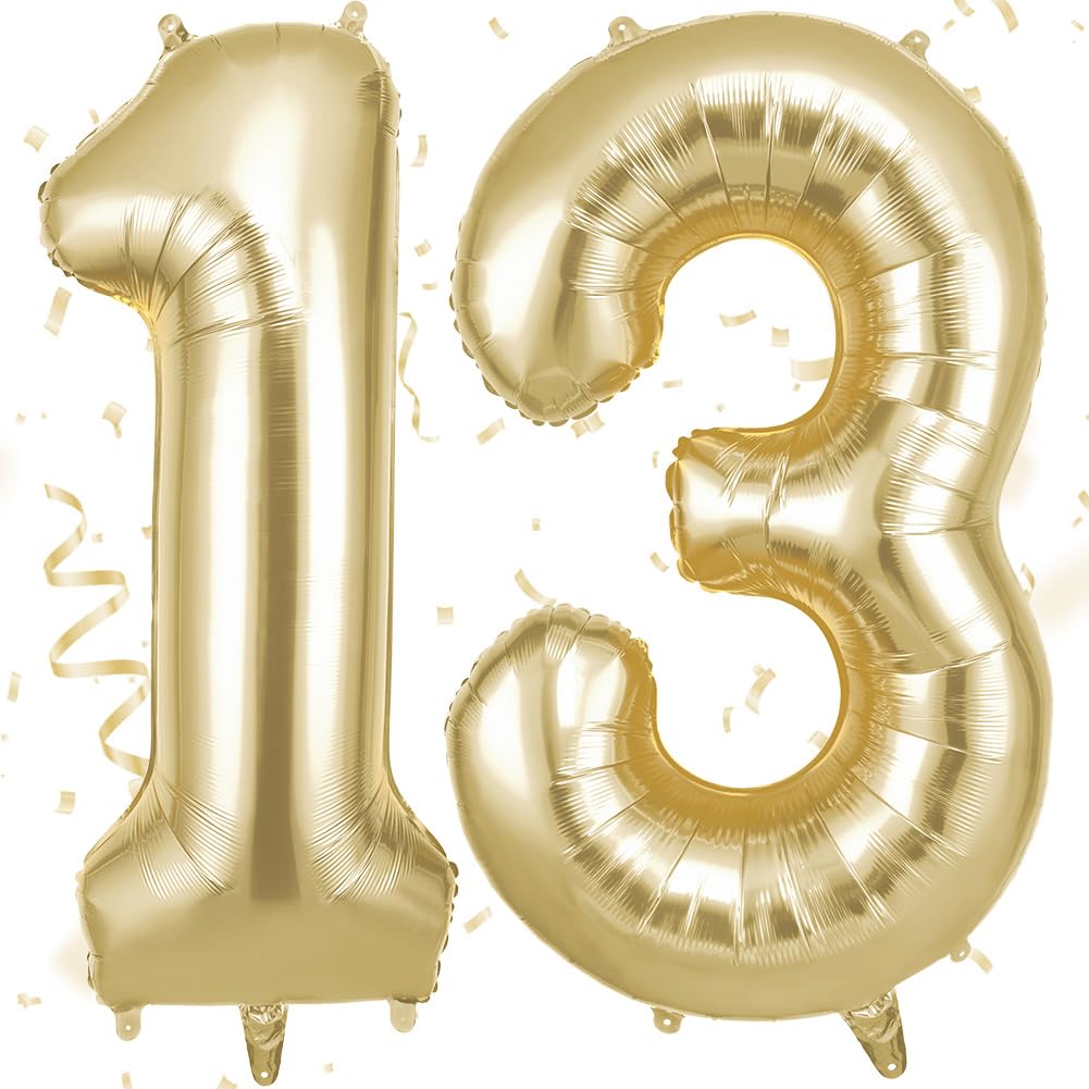 OFFCUP Gold Number 13 Balloons, 40 Inch Large Foil Number 1 & 3 Balloons