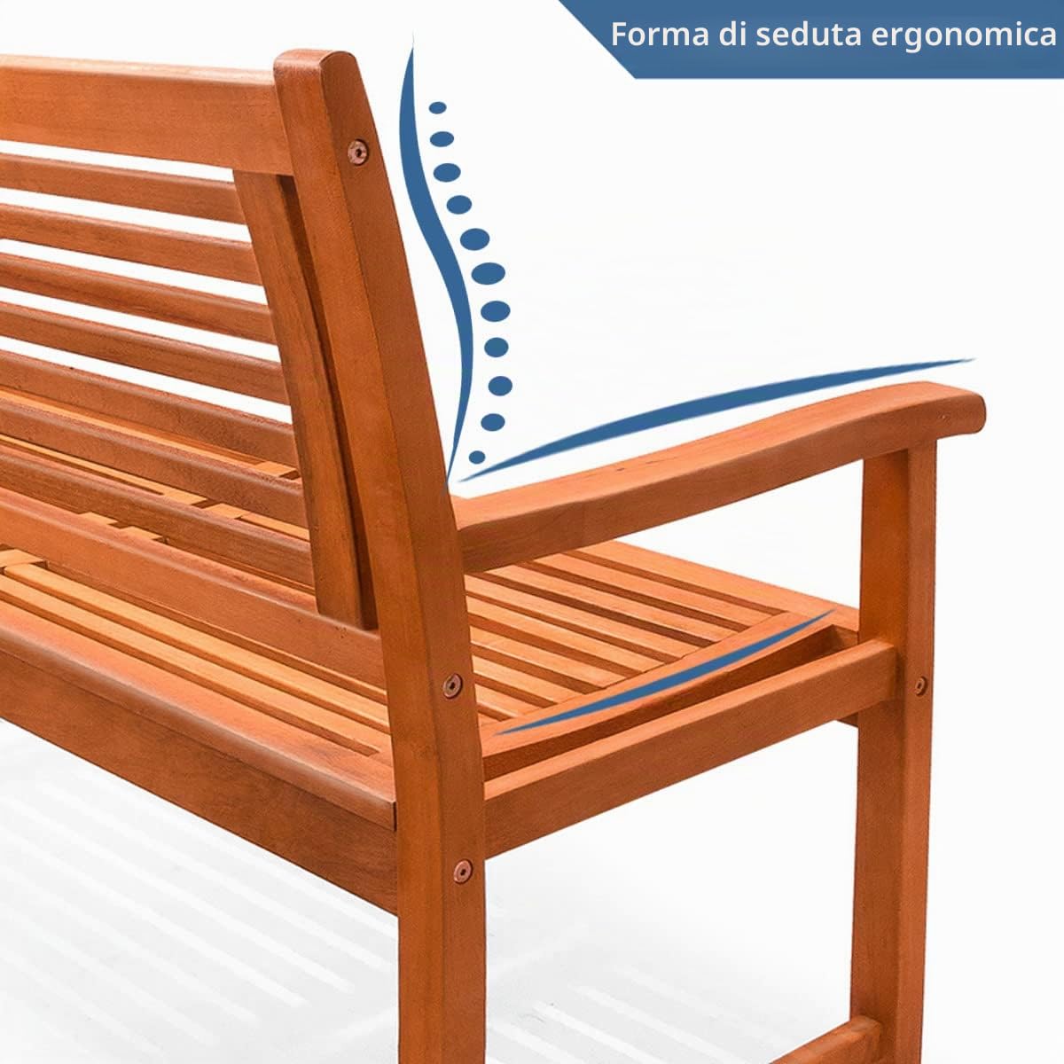 Casaria Panchina da Giardino Bologna in Legno di Eucalipto Resistente 120x60x90cm Portata 320kg Panca da Esterno 2 Posti