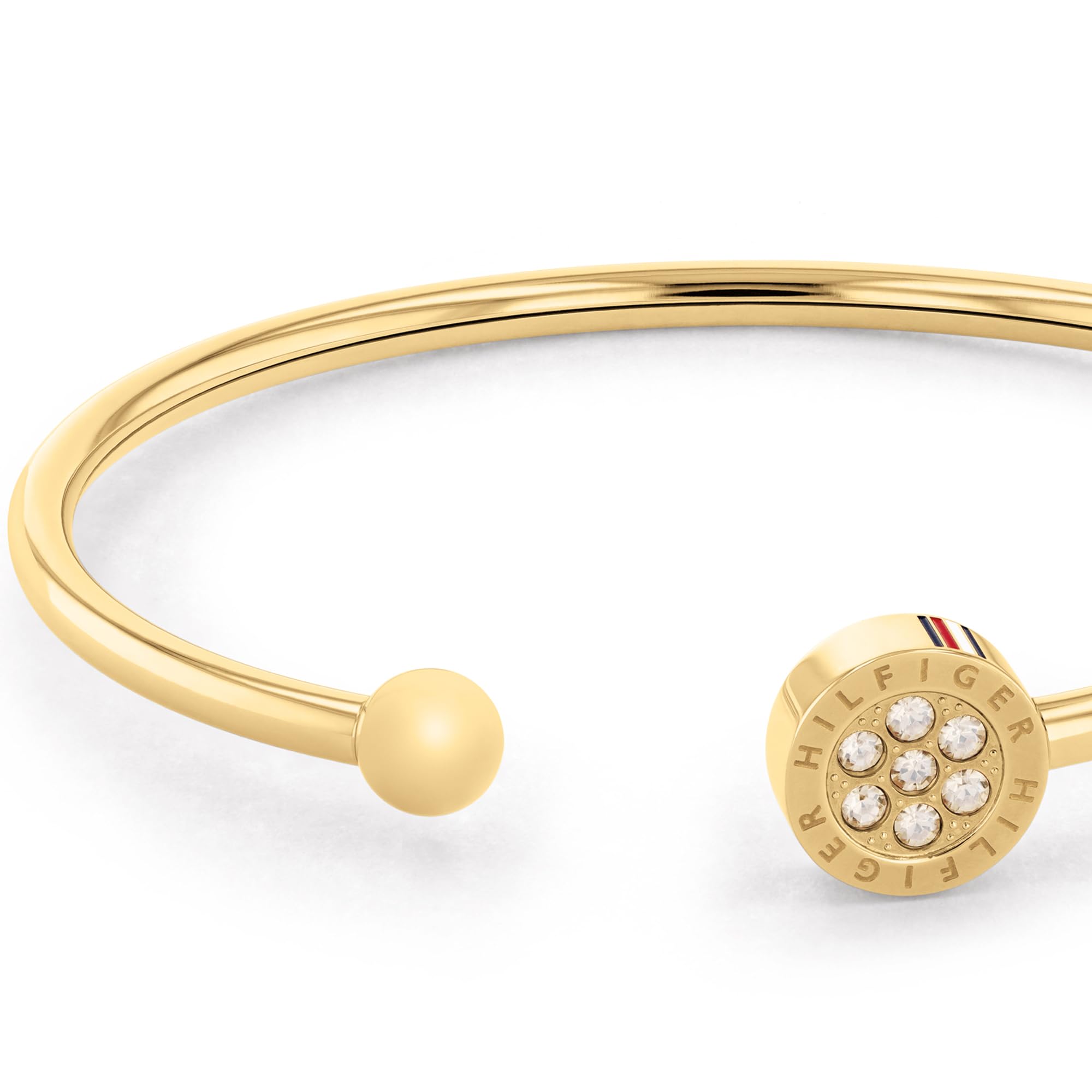Tommy Hilfiger Jewelry Offenes Bangles Armband für Damen aus Edelstahl mit Kristallen - Erhältlich aus Gold, Nelkengold oder Silber