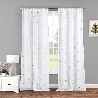 Lala + Bash Becca Metallic Clover Pole Top Window Curtain Drapes for Bedroom, Livingroom, Kids Room, Children, Nursery-Assorted Colors-Set of 2 Panels, 38 x 84 Inch, White & Silver