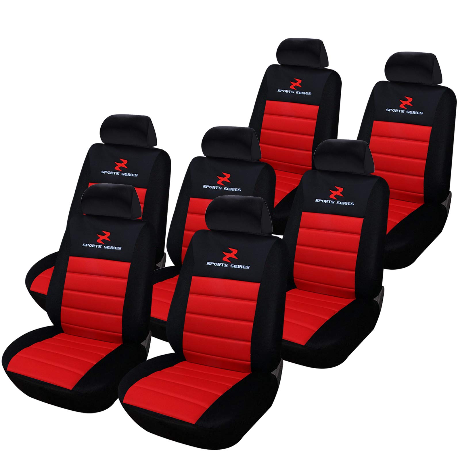 eSituro Clásicas Juego de Fundas para Asientos de Coche Universal Delanteros y Traseros con Reposacabezas,7 Pieza Rojo Acolchado