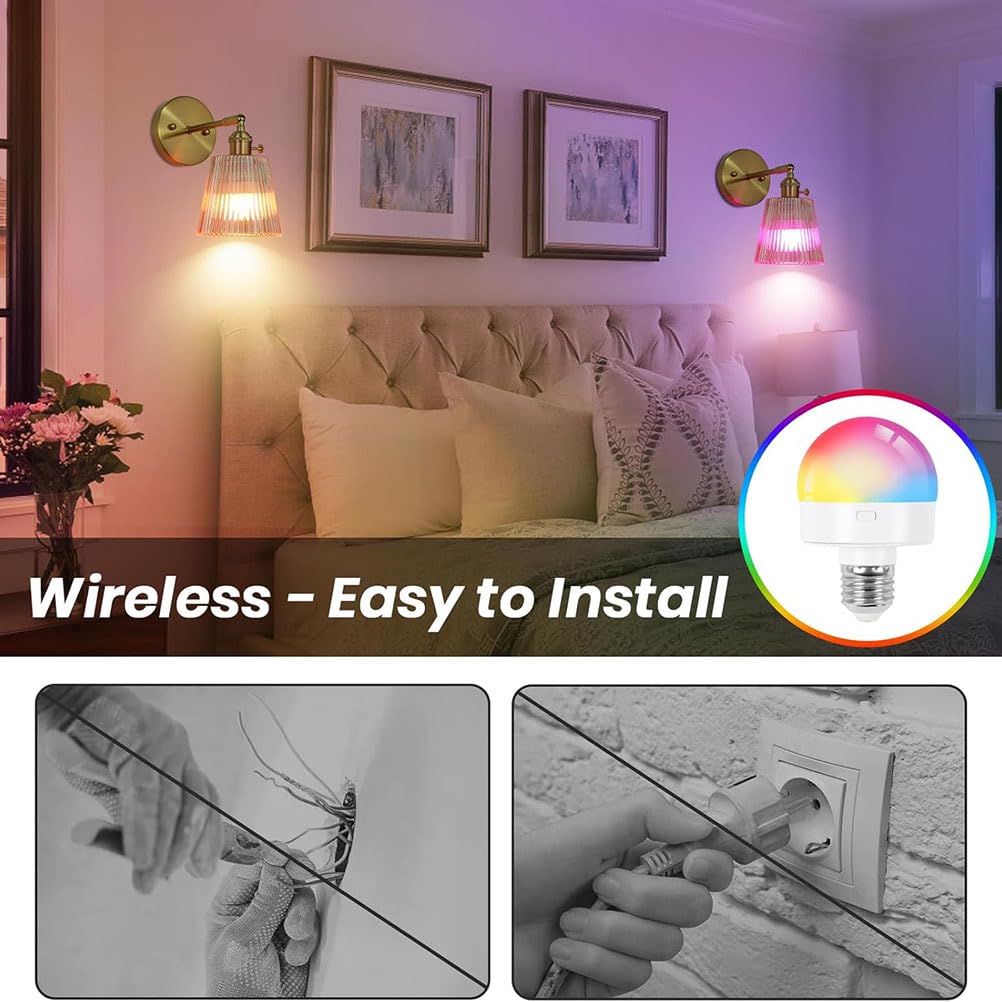 AoLa LED Wandlampe Akku Innen Kabellose Wandleuchte Dimmbar 15 Farbe RGB mit Fernbedienung und Timer Wandbeleuchtung Vintage mit Batterie 2500mAh Verstellbar Wand Leselampe Gold,Amber,2 Stück