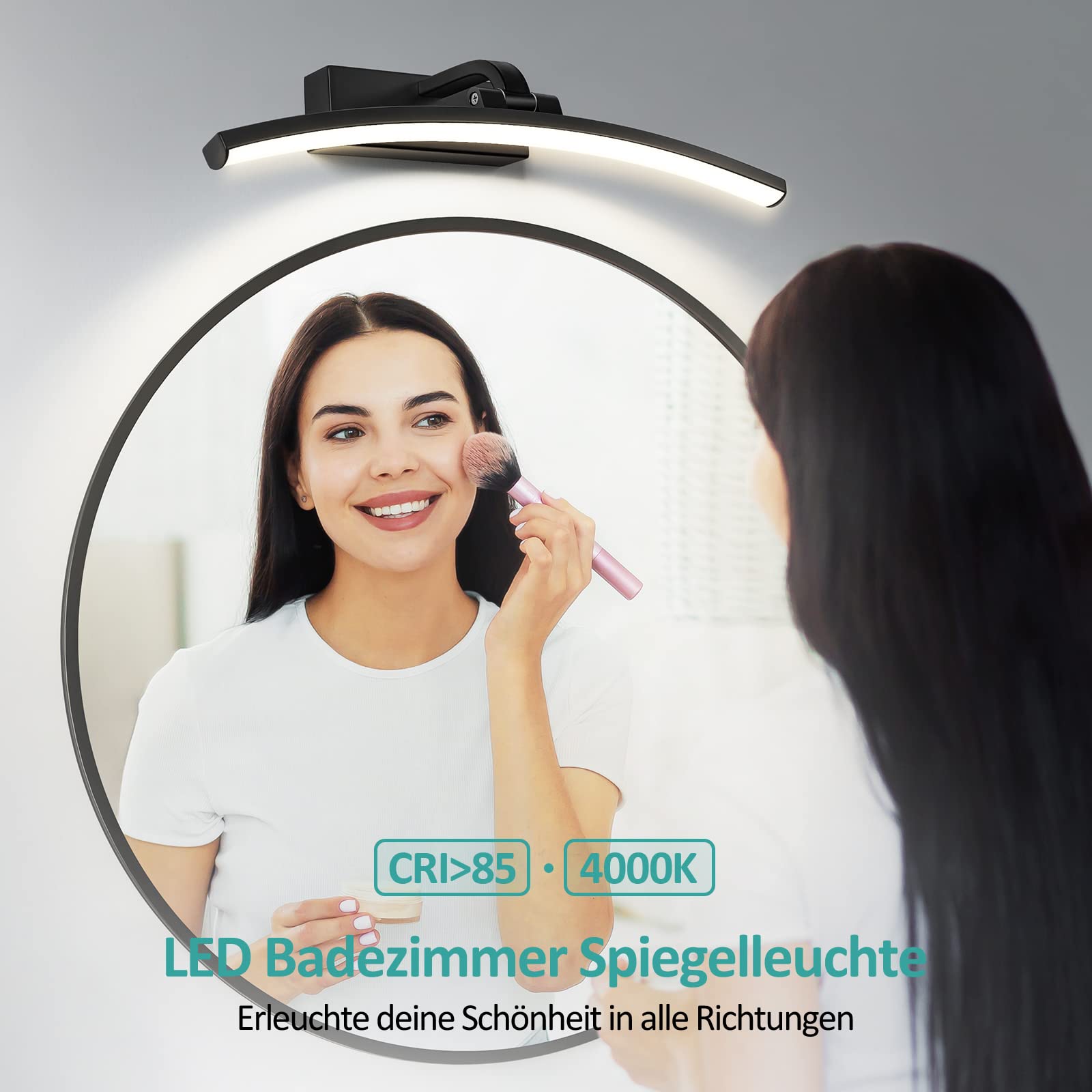 EMKE LED Spiegelleuchte Spiegellampen für das bad spiegelleuchte badezimmer 40cm, 180° drehbar spiegelleuchte led BadSpiegelschrank Beleuchtung 4000K, einfache Installation Schrankleuchte(Schwarz)