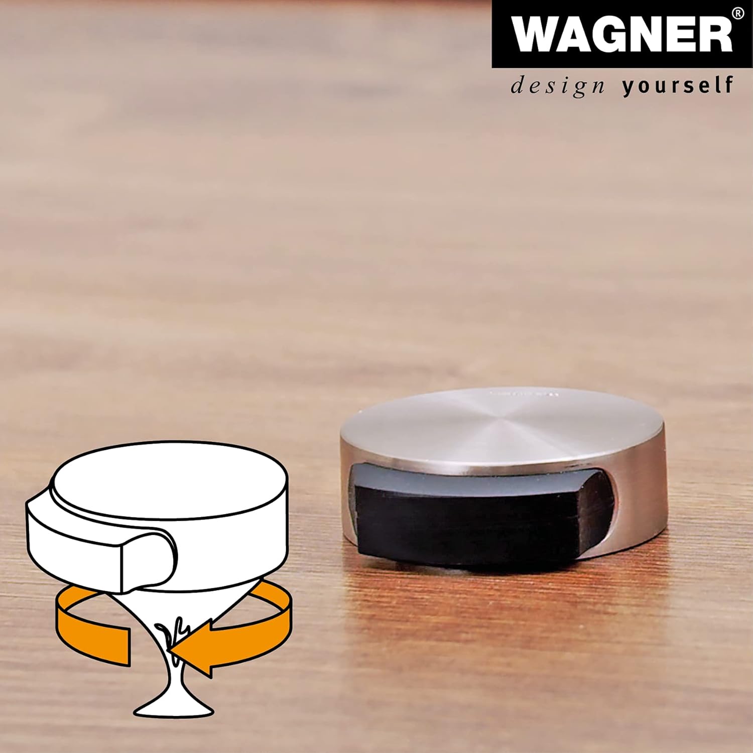 Wagner Doorstop Screw OR Glue Floor - Ø 1.97 x 2.17 x 0.67 in, Buffer Made of die-cast zinc with Stainless Steel Look + Soft Thermostatic Rubber, to be Screwed or glued on Floors - 15511111