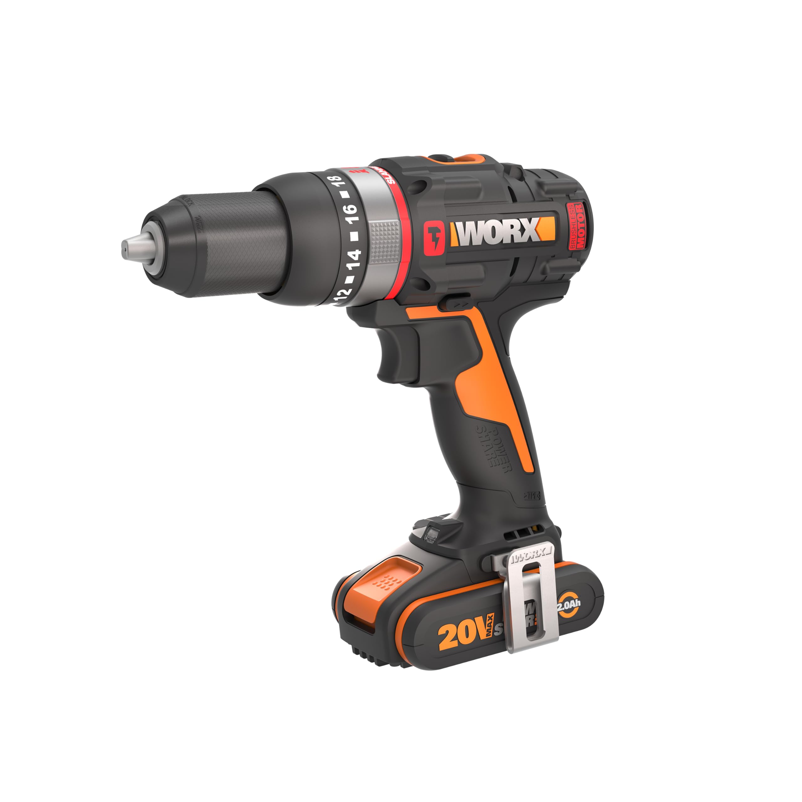 WORX 18V (20V MAX) Taladro de percusión inalámbrico WX-JCR PowerShare sin escobillas 50 Nm Control de velocidad Variable