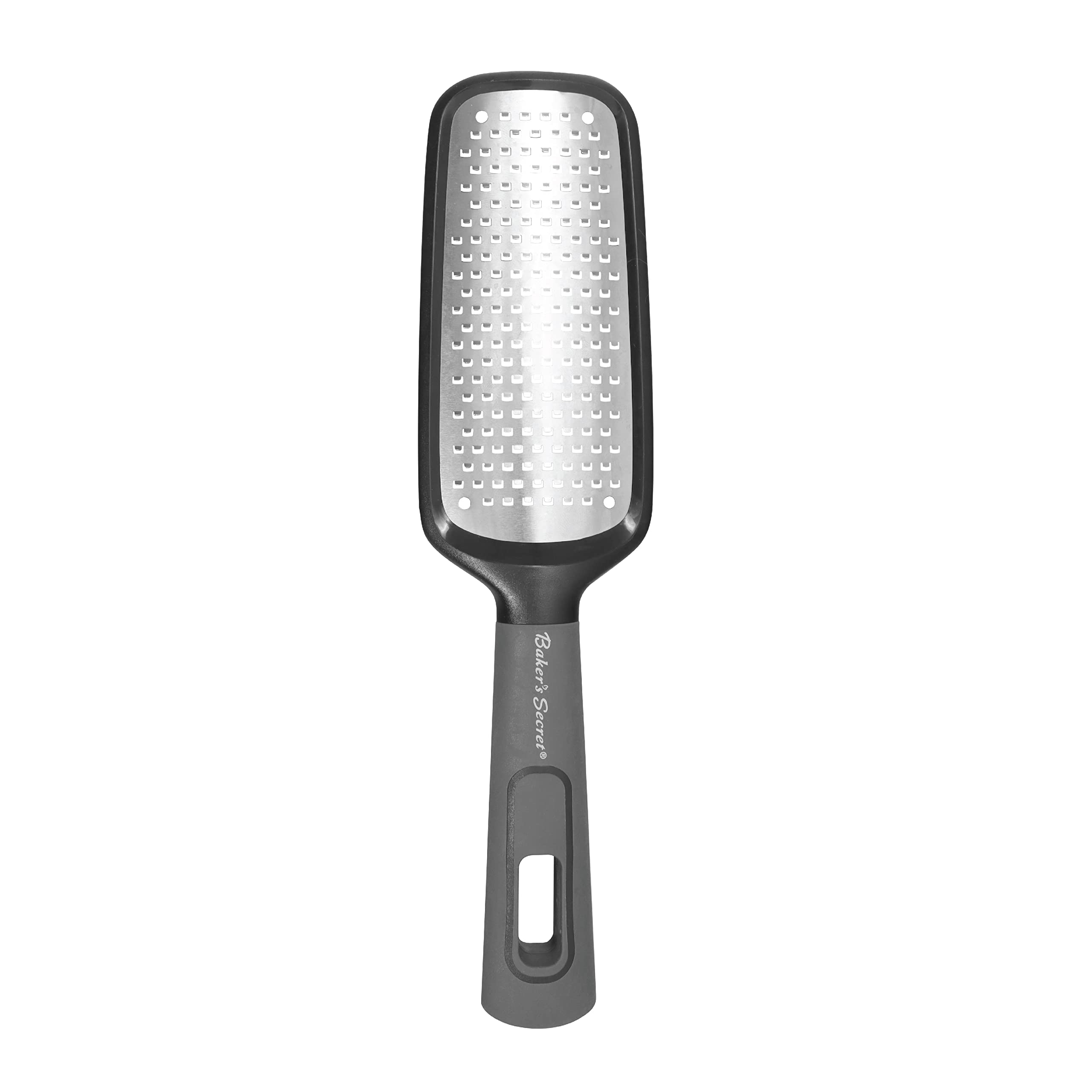 Baker's Secret - Stainless Steel Lemon Grater with Non Slip Handle, Baking Kitchen Essential - Dark Grey Handle