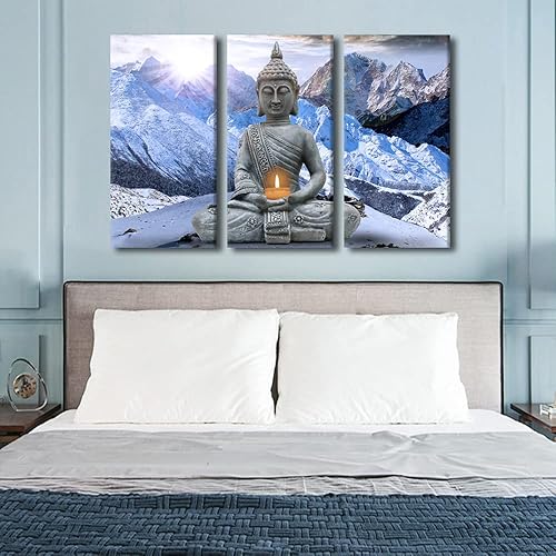 Vista 164 de TUMOVO Wall Art for Living Room Buddha Sculpture Flower Paintings Canvas Wall Art 3 Panel Wall Art Canvas Artwork Wall Decor Large Wall Decor Canvas