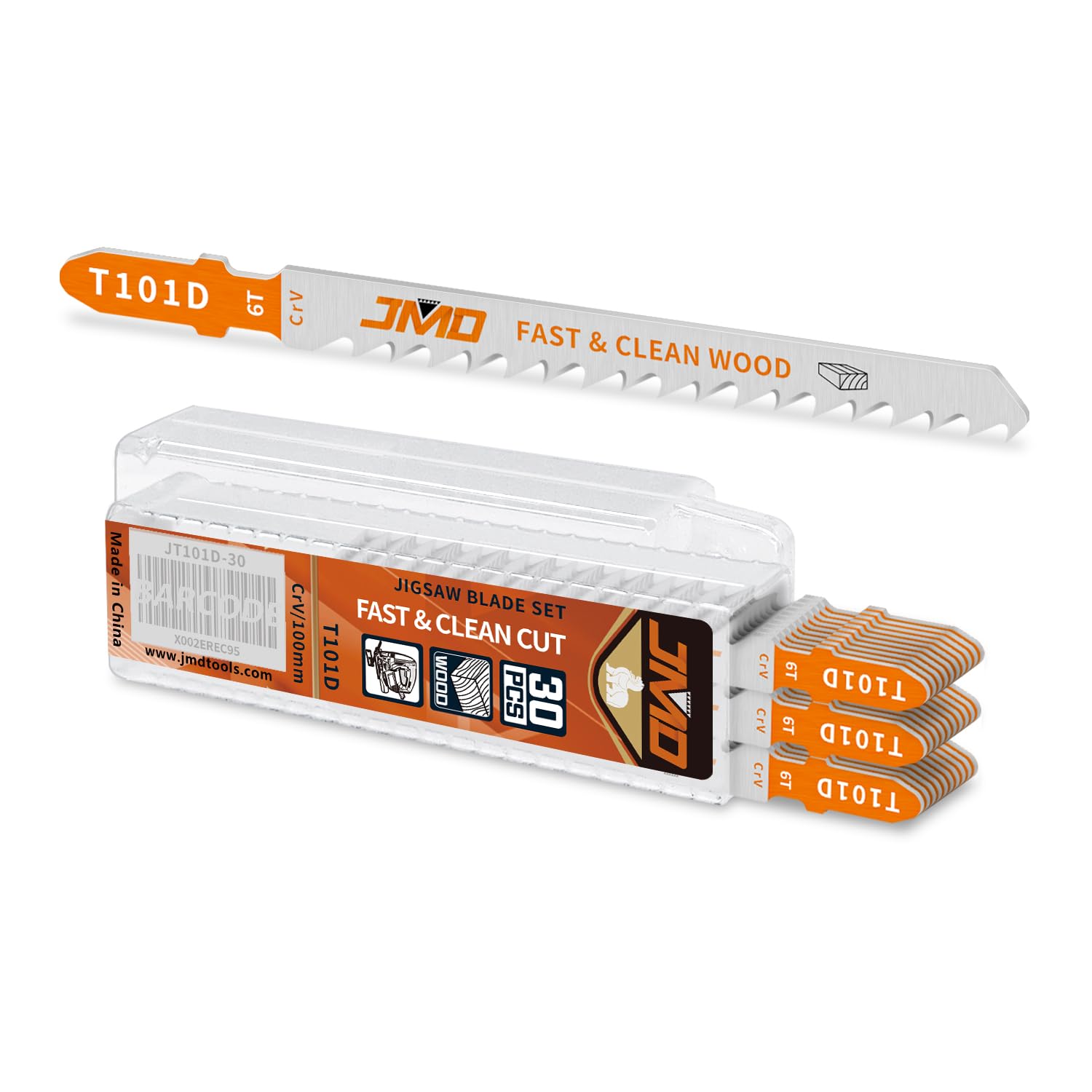 JMD 30-Piece T101D Wood Jigsaw Blades 100mm 6TPI Jig Saw Blades Set for Wood Plastic Cutting