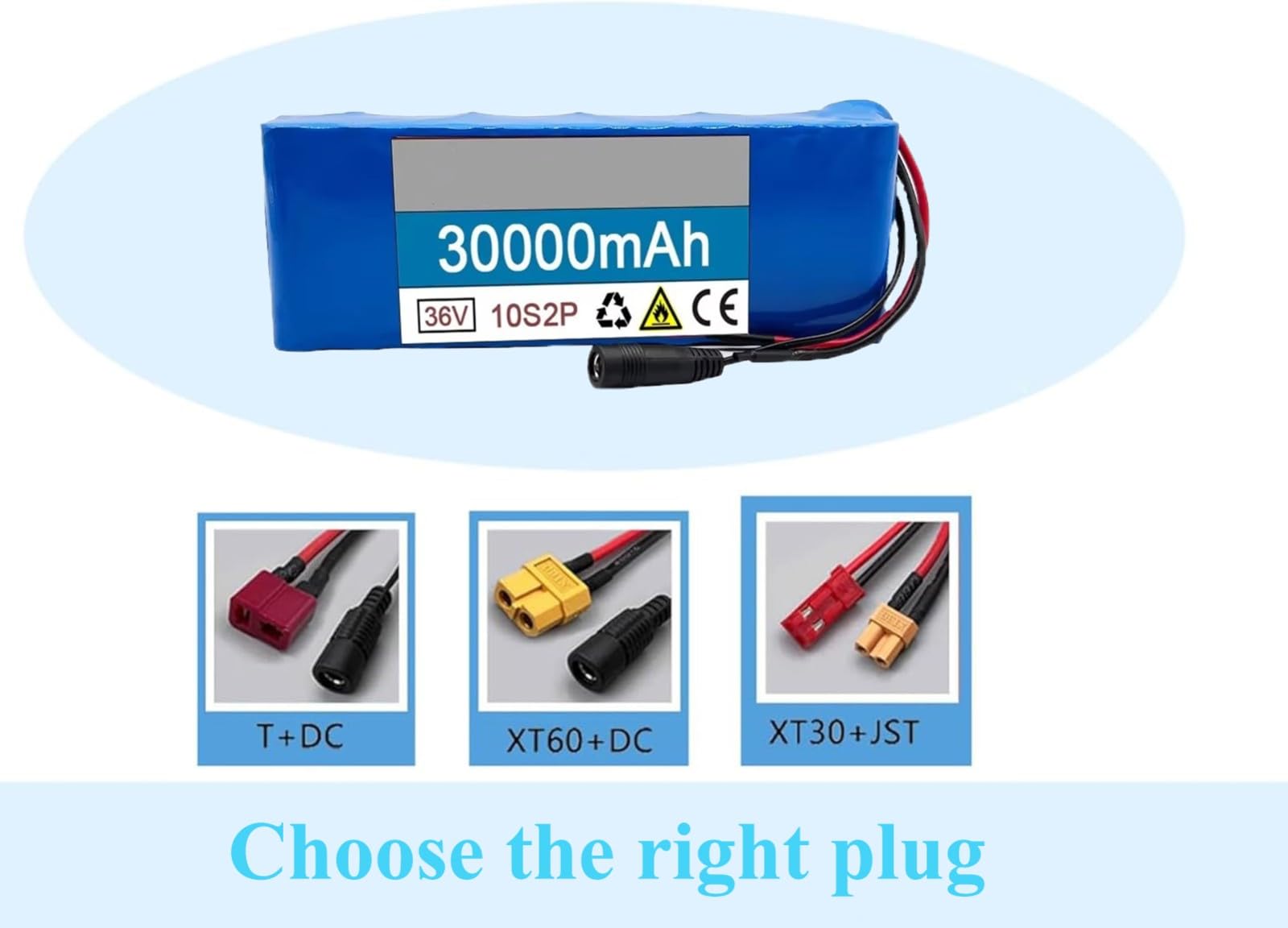 Akumulator elektryczny 36 V 30 Ah, akumulator litowy 36 V do hulajnogi elektrycznej, wymienny i wodoodporny akumulator PVC, z ładowarką (36 V 30 AH, XT60+DC