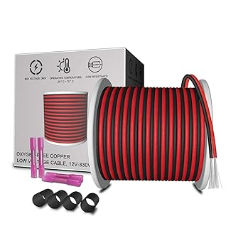 AOTOINK 65.6 ft Extension Cable Cord 20 m 22 AWG Wire Cord 22 Gauge Red Black 2 Stranded Tinned Copper Wire for LED Strips 3528 5050 LED Bulbs 12 V Lamps