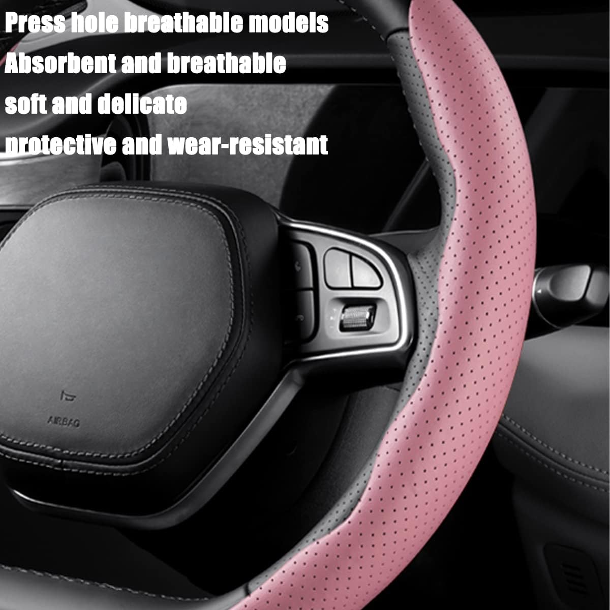 LoyaForba Car Steering Wheel Cover, Universal 15 Inch Leather Segmented Auto Steering Wheel Protector, Anti-Slip and Soft Breathable, Car Interior Accessories for Most Vehicle, SUV, Truck (Pink) - Image 4