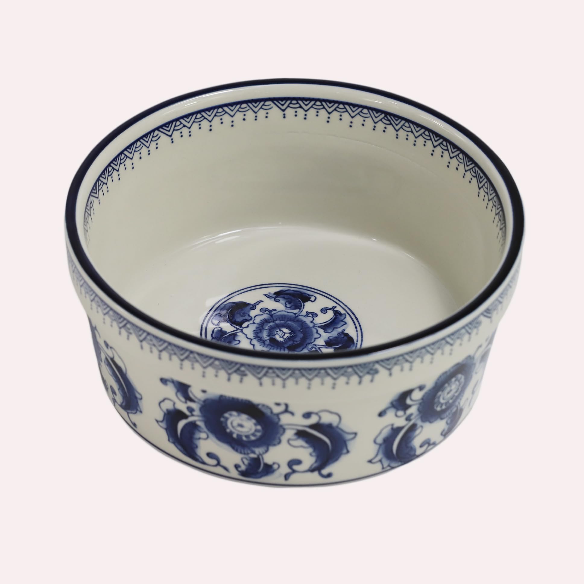 Futternapf für Hunde, handbemalt, Porzellan, groß, 1,3 l, rutschfest, schwere Keramik, für Nass- oder Trockenfutter und Wassernäpfe, schönes Geschenk, 19 cm, Blau / Weiß