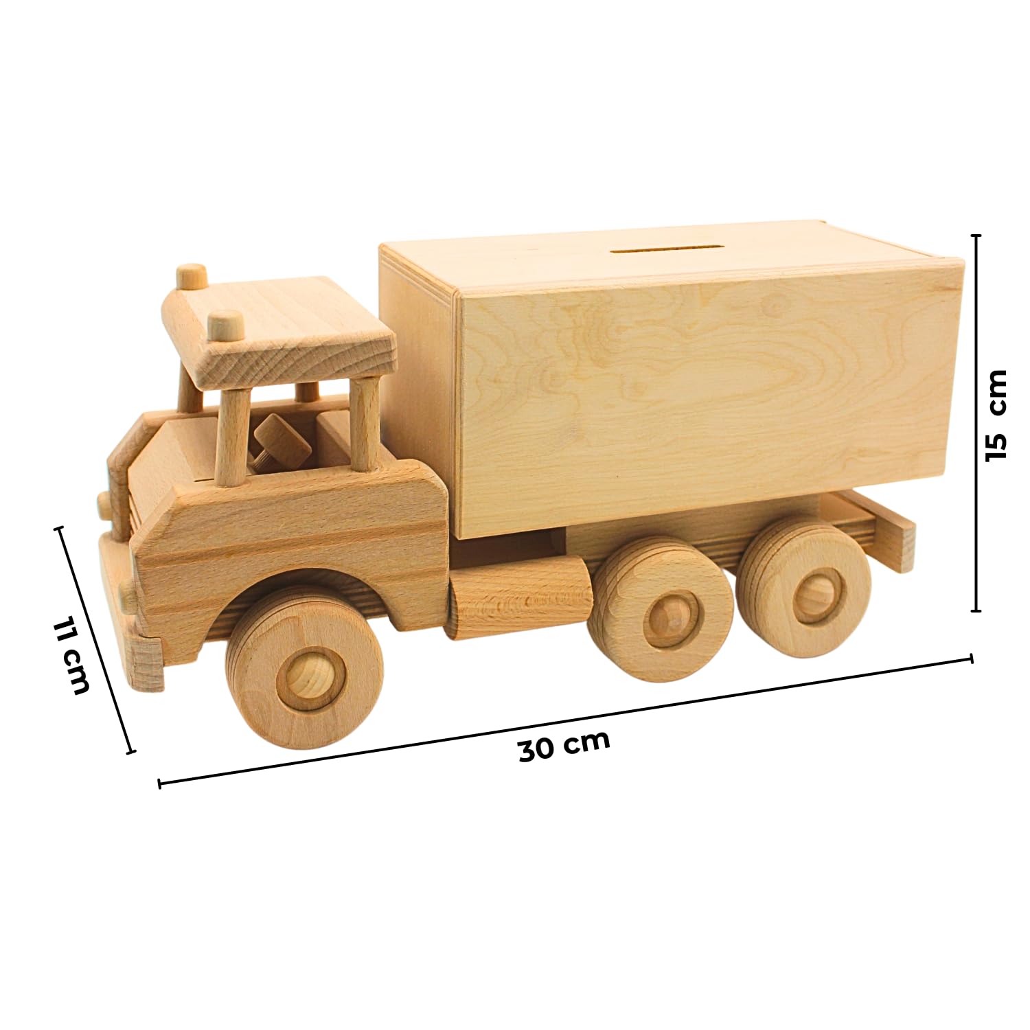 Dekohelden24 Tirelire en Bois Mobile Durable – Tirelire en Tant Que Camion XXL – Camion – Tirelire pour Enfants Camion – Grande Tirelire en Bois – Camion, L/l/H 30 x 11 x 15 cm.