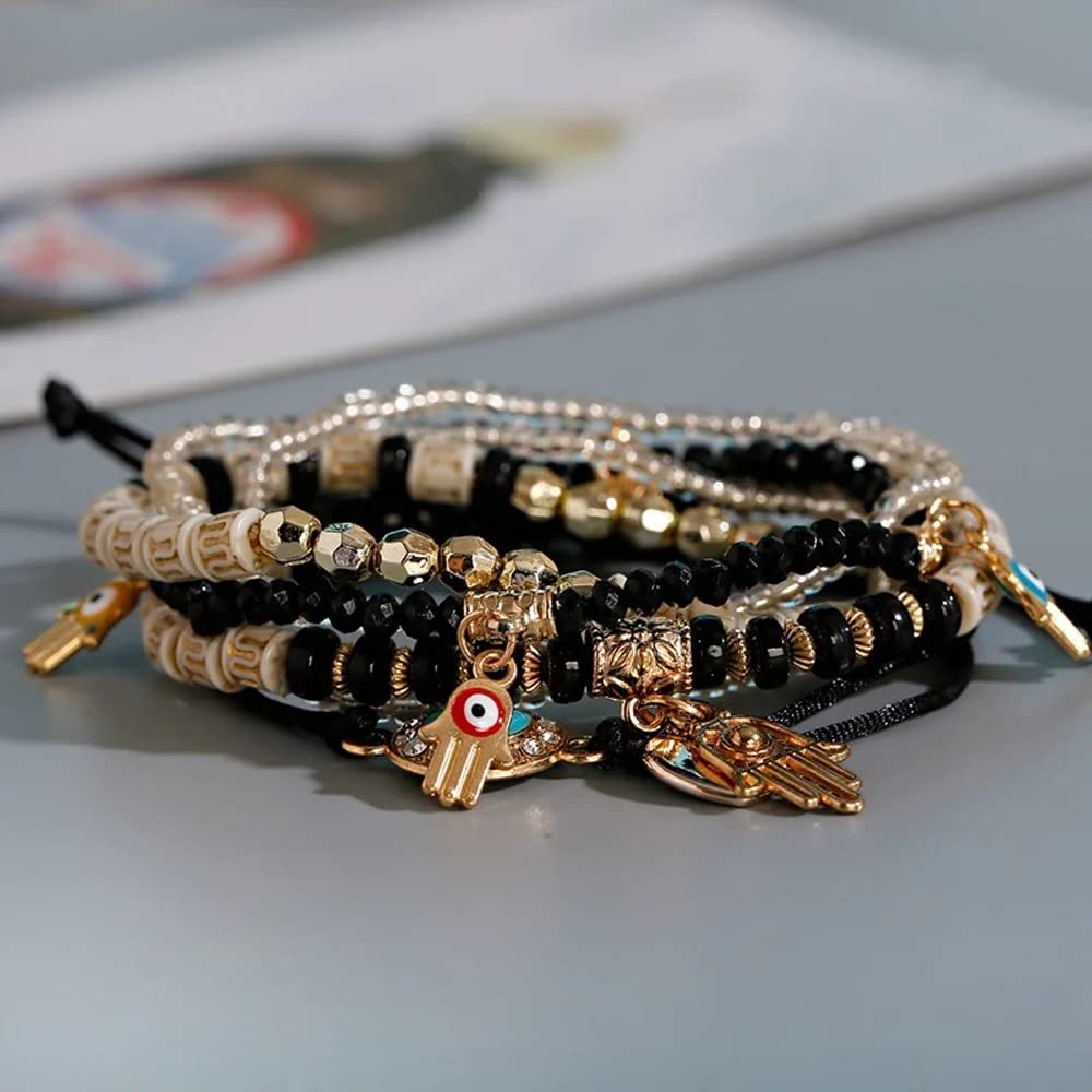 Stylish Evil Eye Multilayer Bangle Bracelet Black