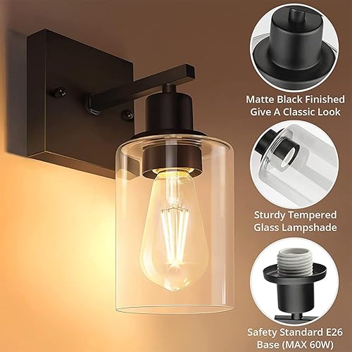 Miniatura 9 de Hemobllo 2 unids lámpara de pared luces de noche montado en la pared LED pared valla lámpara negro vanidad luz baño pared luces