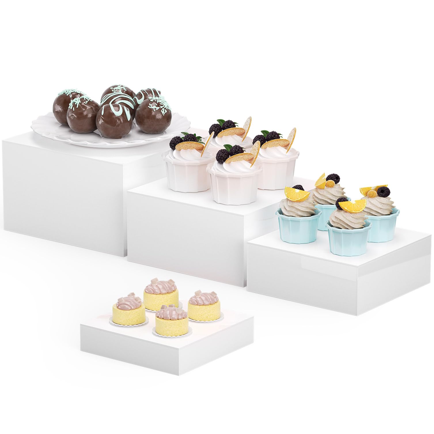 4 Steps Acrylic Display Risers, 5-Sided Acrylic Riser with Hollow Bottoms,Perfect for Weddings,Cupcake Candy Food,Parties,Brunch,Buffet