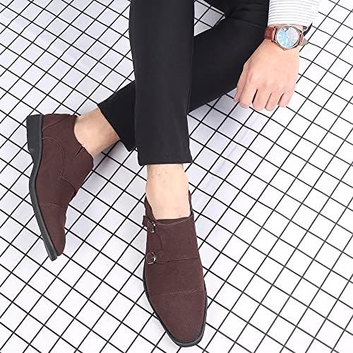 Santimon Mens Suede Leather Oxford Double Monk Strap Loafer Dress Formal Business Cap Toe Wedding Casual Slip-on Shoes Redwood 11 US | Image 6