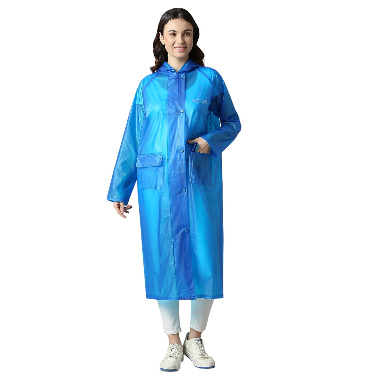 Rain Coat for Women Waterproof Polyester Rainwear with Adjustable Drawstring and Pocket, Lightweight Hooded Long Rain Coat Jacket for Ladies, AZ08 Blue L-image-13