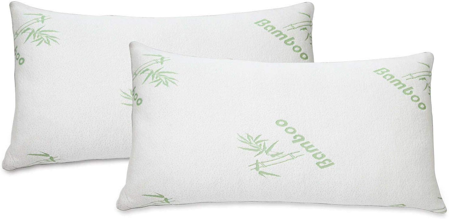 All American Collection Soft Home Bedroom Premium Hotel Quality 2pc Pillow Shredded Memory Foam for Sleeping (Queen, White)