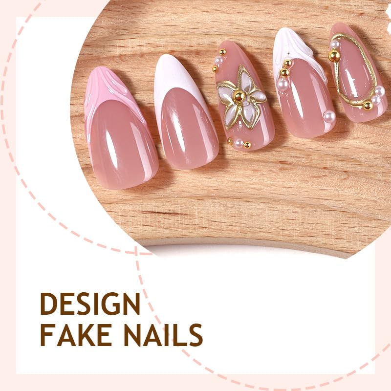Almond Press on Nails - White Artificial Nail Design