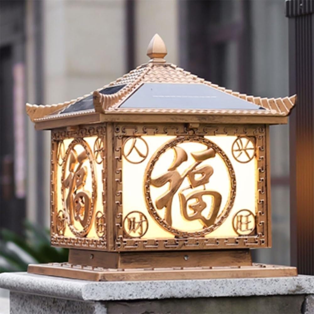 Lampe solaire à colonne antirouille et étanche pour villa de jardin (bronze, 50 cm)
