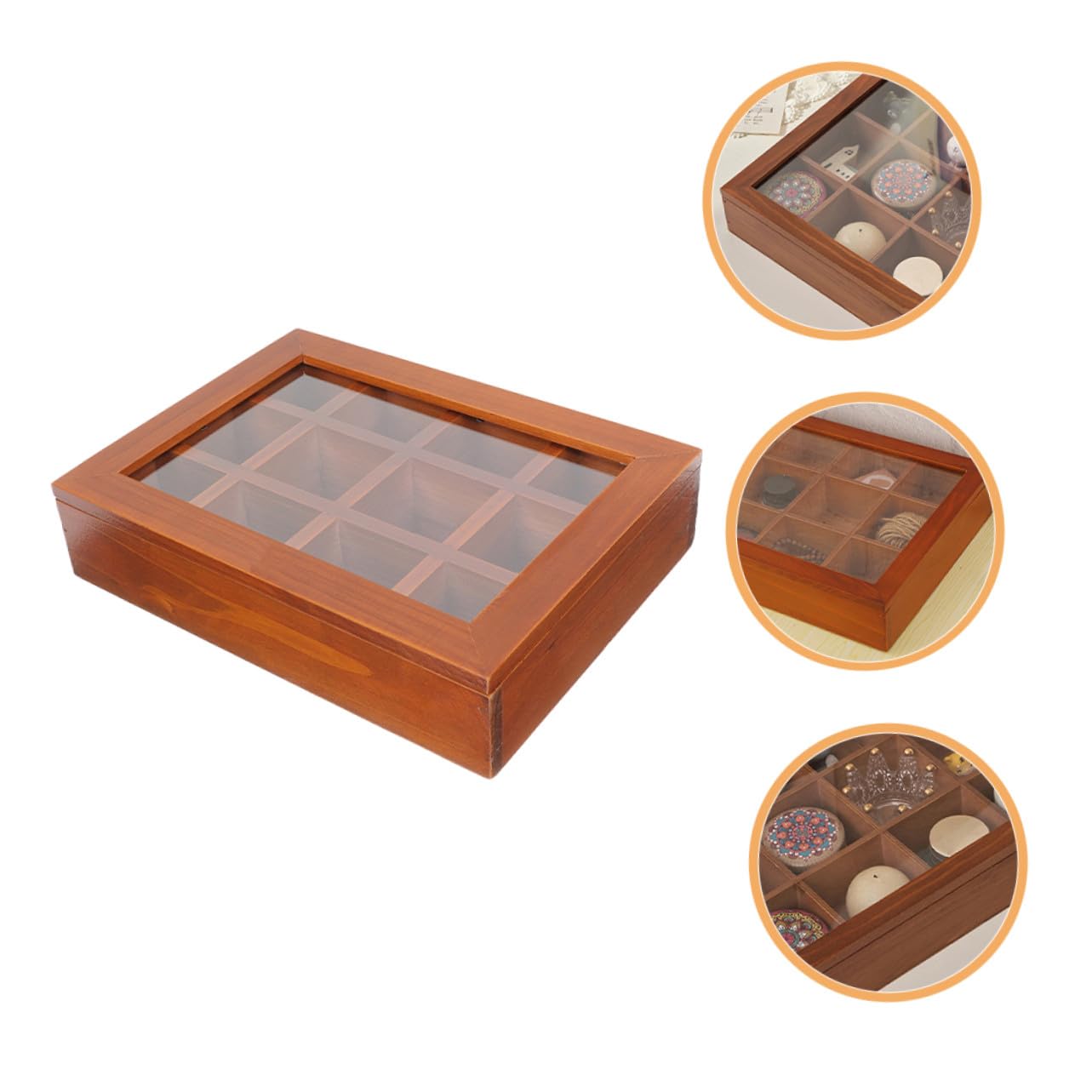 Cabilock Boîte à Sachets De Thé Compartimentée 12 Cases 30,9 x 26,5 x 6 Cm Bois Naturel Avec Couvercle Transparent Hermétique Porte-sachets De Thé Maison Bureau Voyage