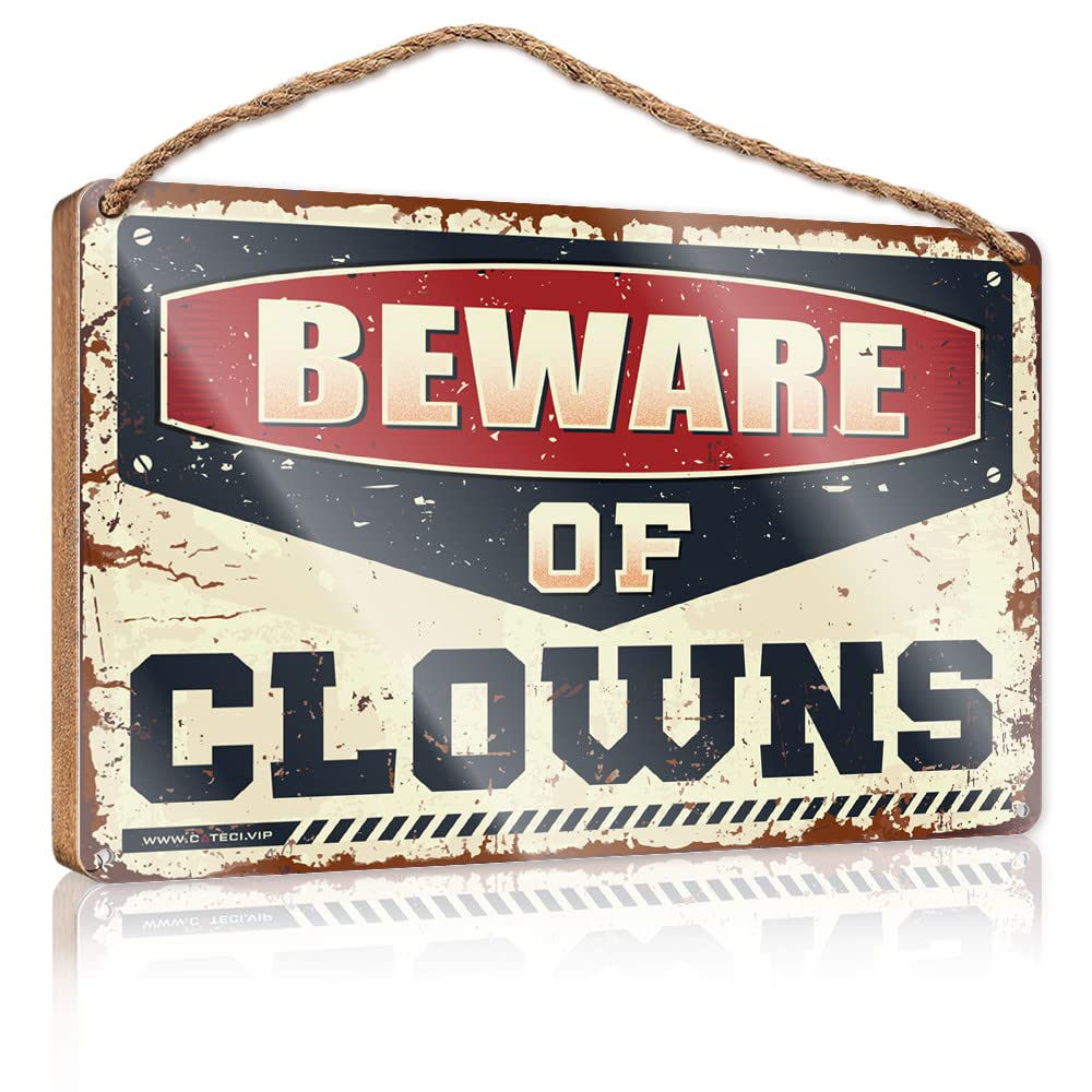 FZFN Hanging Plaque Sign Beware Of Clowns Wooden Sign Wood Home Sign Outdoor Wooden Signs(15X28CM)