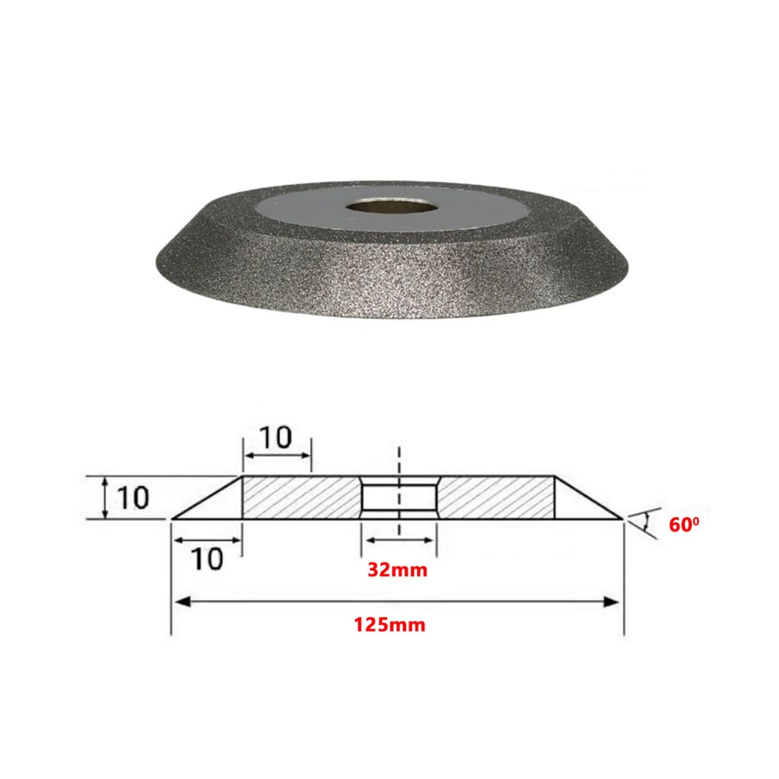 Mola diamantata a smusso singolo a forma piatta elettrolitica for carburo di tungsteno(125mmx32mmx60Degrees,100 Grit)