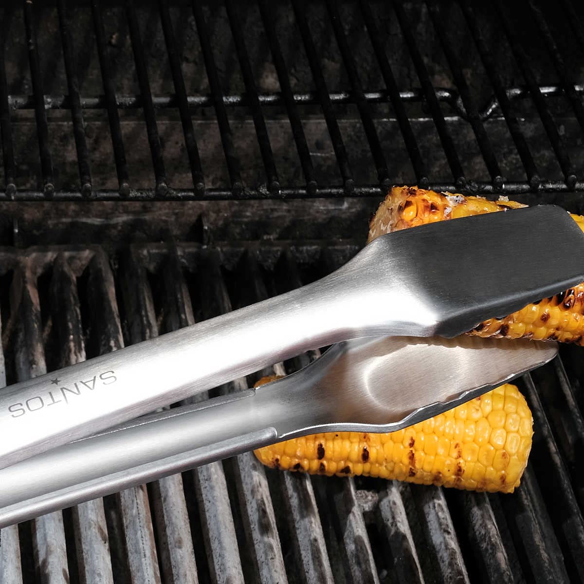 SANTOS 3-teiliges Edelstahl Grillbesteck-Set - Grillzange, Wender & Spitzzange - BBQ Geschenkset - BBQ-Besteck - hochwertiges massives Grillbesteck