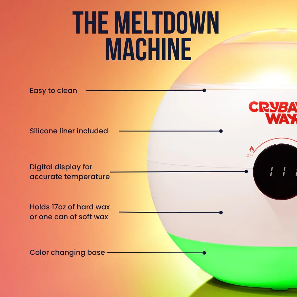 Crybaby Wax The Meltdown Machine Podgrzewacz do wosku | cyfrowy wyświetlacz temperatury, pojemność 480 ml, szybko nagrzewający się garnek do wosku ze zdejmowaną silikonową wkładką