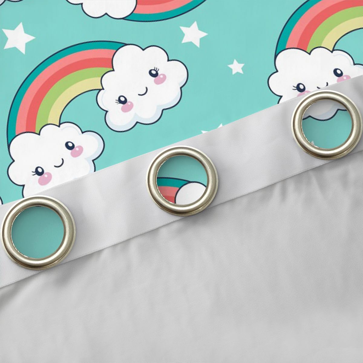 Homewish Rideau Occultant 117x183 cm Arc-en-Ciel,Rideau Nuages,Rideaux Voilage Enfants Garçons Filles Étoiles Imprimer Mignon Carton Nuage,Voilage Fenetre Kawaii Princesse de Rêve Tael pour Chambre