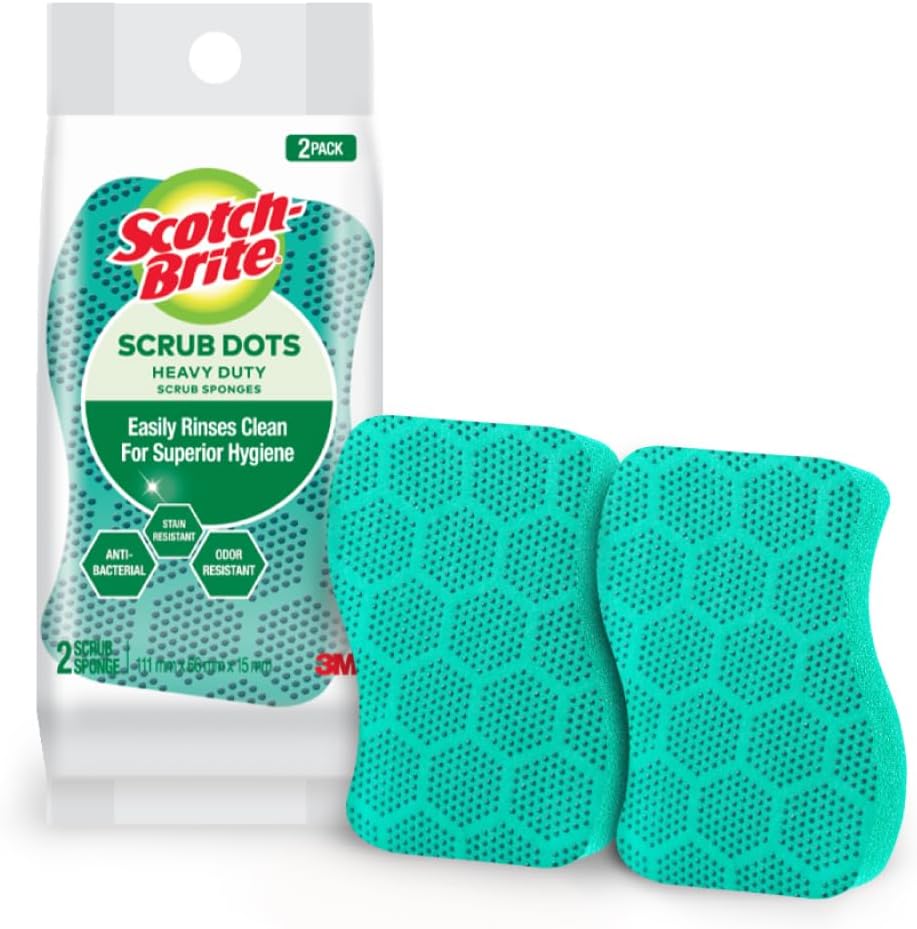 Heavy Duty Scrub Dots for Powerful Scrubbing, Suitable for Iron Cast, Stainless Steel & Non-Coated Cookware, Rinses Clean and Stays Odor Free (2 Pieces)