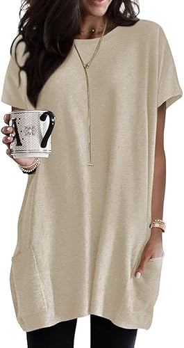 Poetsky Summer Womens Tunic Tops for Leggings with Pockets Short