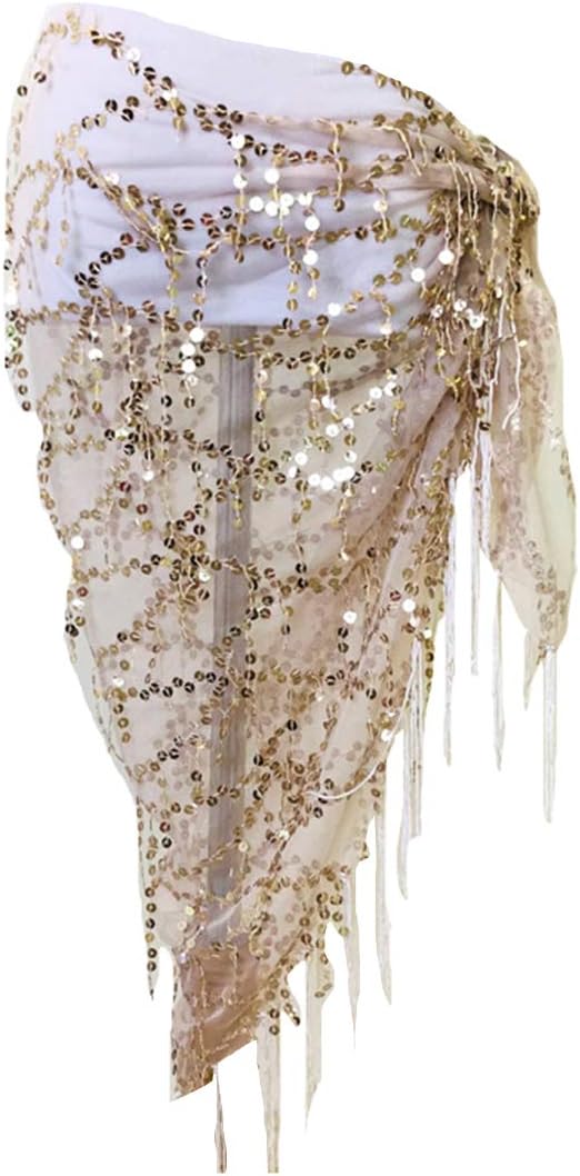 Lauthen.S Women Belly Dance Hip Scarf, Sequin Tassels Triangle Tribal Wrap Skirt Waist Chain