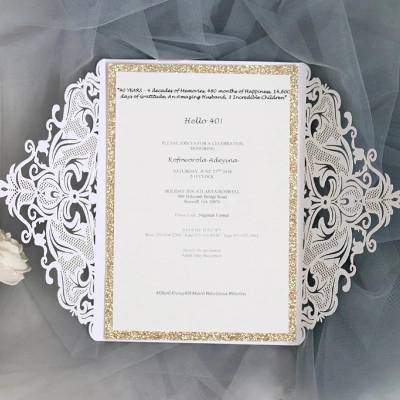 Hochzeitskarte (50 Teile/los) Spitze Rosa Hochzeit Einladung Karte Gold Glitter Engagement Geburtstag Taufe Einladungen Hochzeitskarten(White,Whole Set blank)