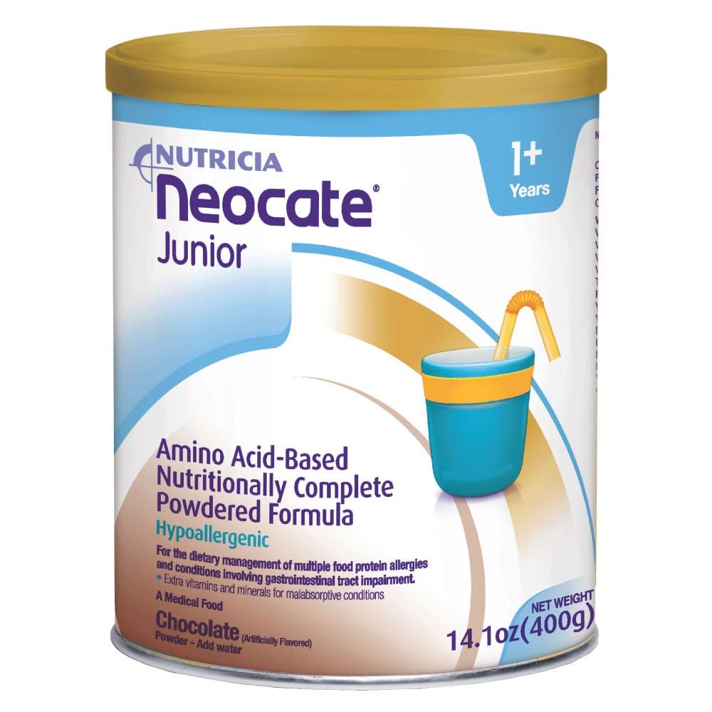 Nutricia Neocate Junior - Hypoallergenic, Dairy-free, Amino Acid-Based Formula for 1+ Years - For Toddlers, Kids & Teens - Powdered Formula - Chocolate - 14.1 oz can (Case of 1)