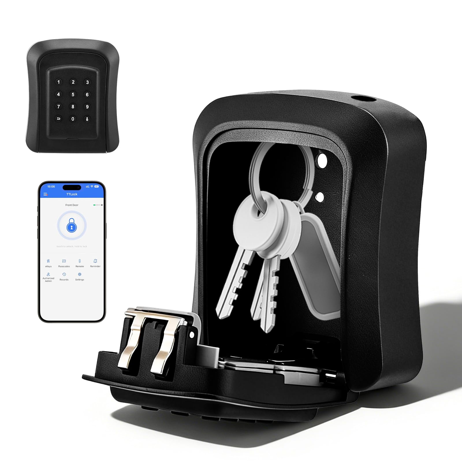 Intelligente Schlüsselbox, Bluetooth-Schlüsselsafe mit Zahlencode, unterstützt TTLock App & PIN-Code, Elektronischer Schlüssel Safe für Garage, Haus, Büro und Ferienunterkünfte