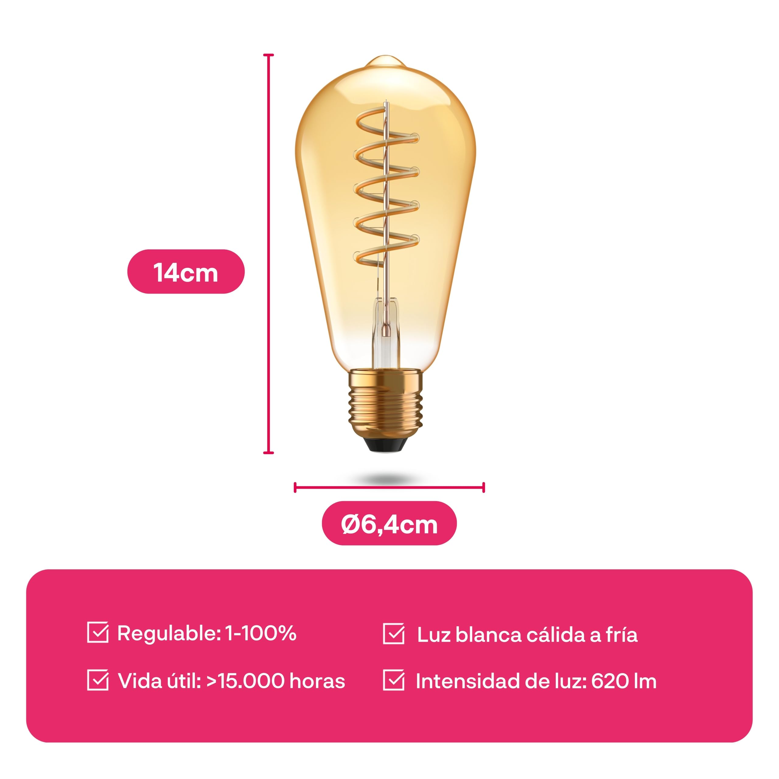 innr Bombilla Inteligente E27, Zigbee, Funciona con Hue* y Alexa (requiere puente), Edison Filament, Luz LED Blanca Cálida a Fría, Bombillas Regulables, Lampara, 620 Lúmenes - 2 piezas | Smart Home - Bombilla LED de filamento, 1800 K-6500 K, 620 lúmenes,