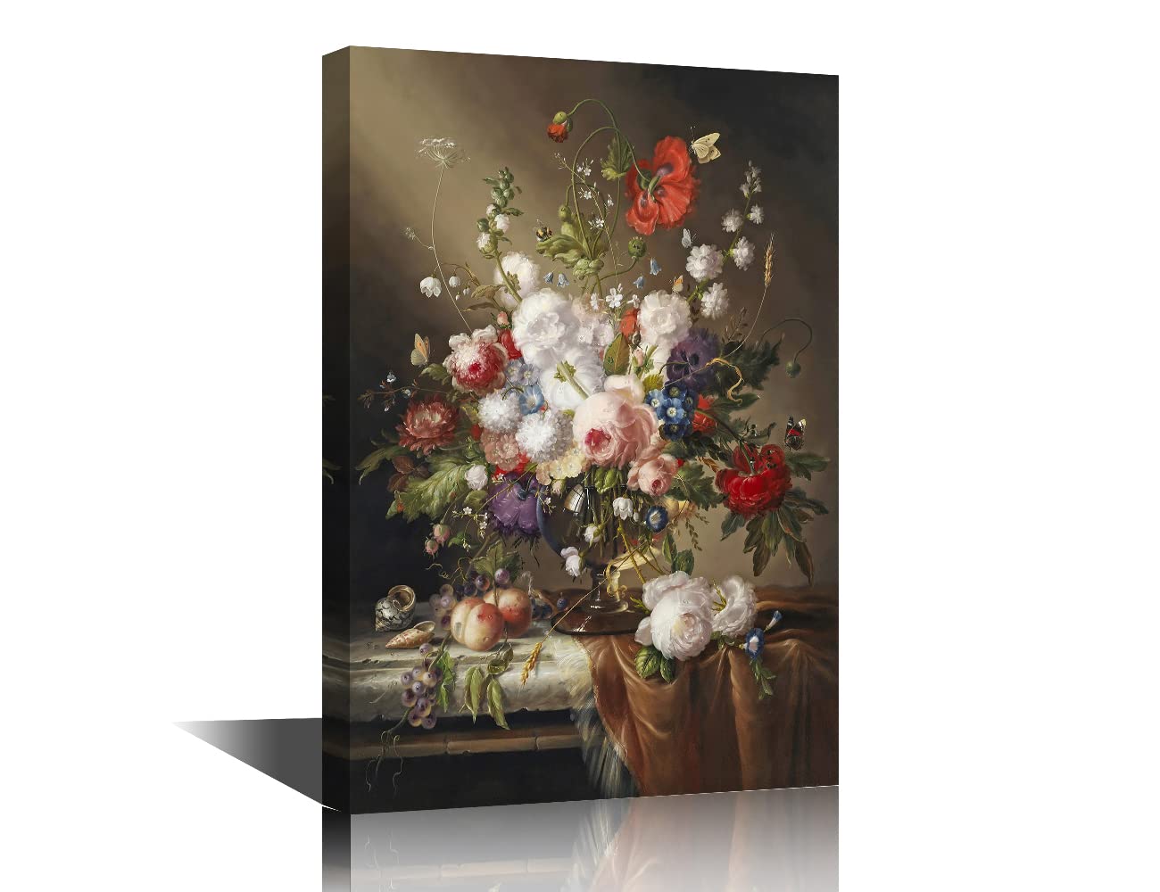 TISHIRON Flower and Fruit Still Life Paintings on Canvas Floral Prints Art Canvas Wall Art Prints Framed Artwork for Home Office Decorations Wall Decor Modern Giclee Ready to Hang 16x24 inch