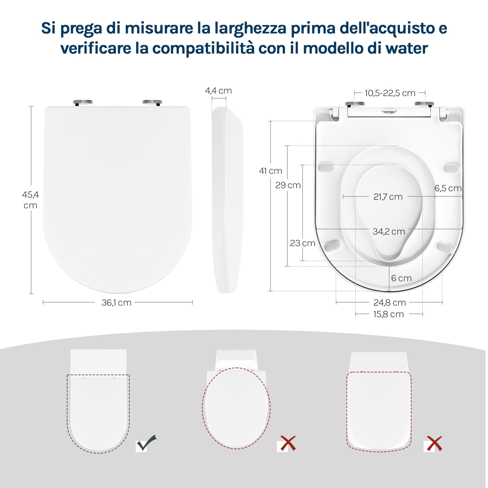 WOLTU Copriwater con Sedile per Bambini Rimovibile, Copri WC per Famiglia con Chiusura Ammortizzata, Funzione di Sgancio Rapido, Forma di D, in PP, Bianco, 454x361x44mm