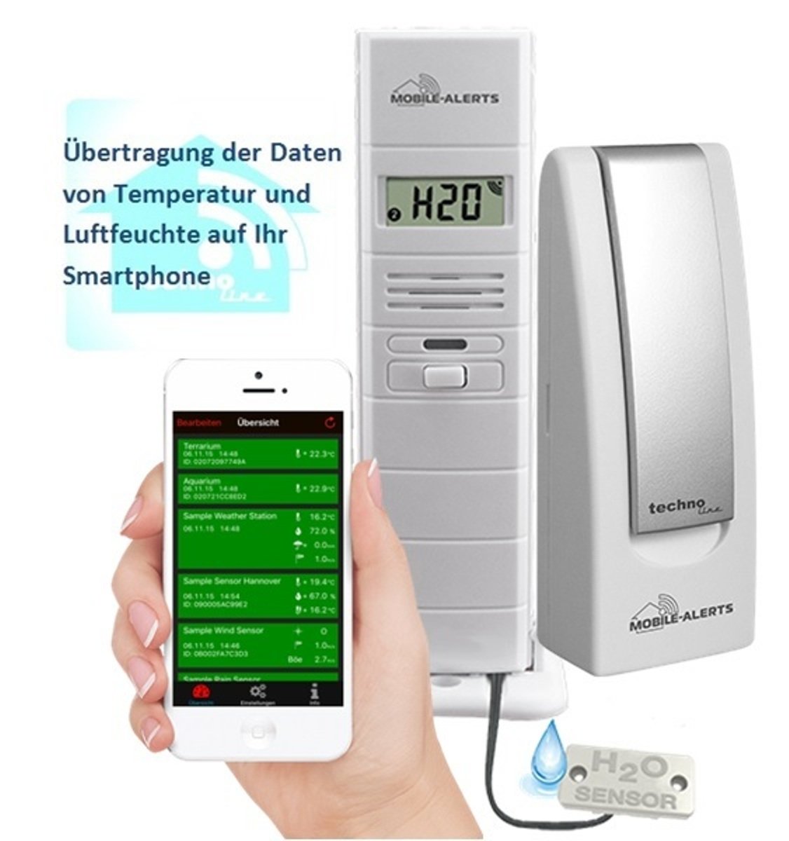 Technoline 2 in 1: Wassermelder und Thermo-Hygro Sensor, Weiß, 3.8 x 2.1 x 12.8 cm
