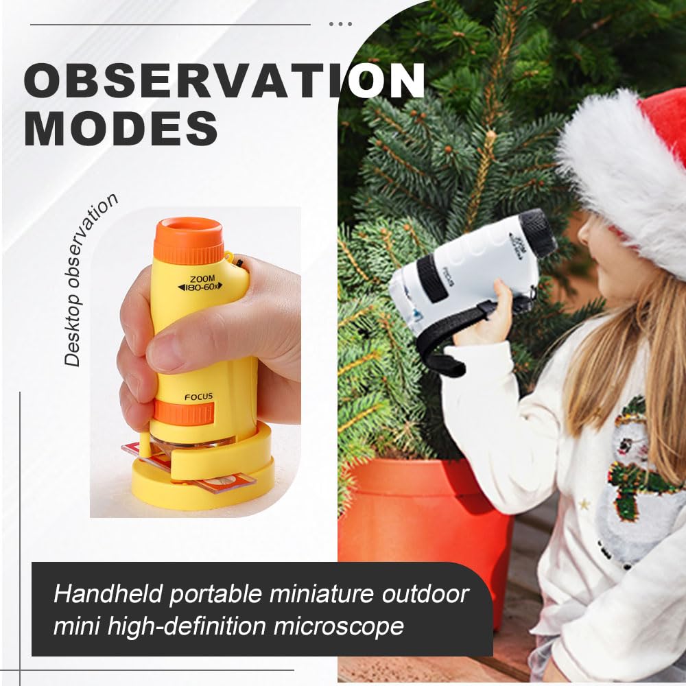 Microscope Enfant Portable avec LED (60-180x), 2026 Pocket Microscope Portable, Petitscope de Poche Enfant Partir de 3 Ans, Microscope, Etudiants, Adultes, Cours de Biologie Scolaire (Blanc)