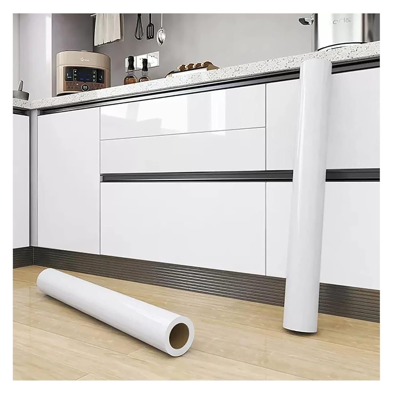 Cvhfhjtg Wit Self Adhesive Wallpaper, Glossy Gray Contact Paper For Cabinets Self-Adhesive Kitchen Backsplash Shiny White Wallpaper Countertop(Wit)
