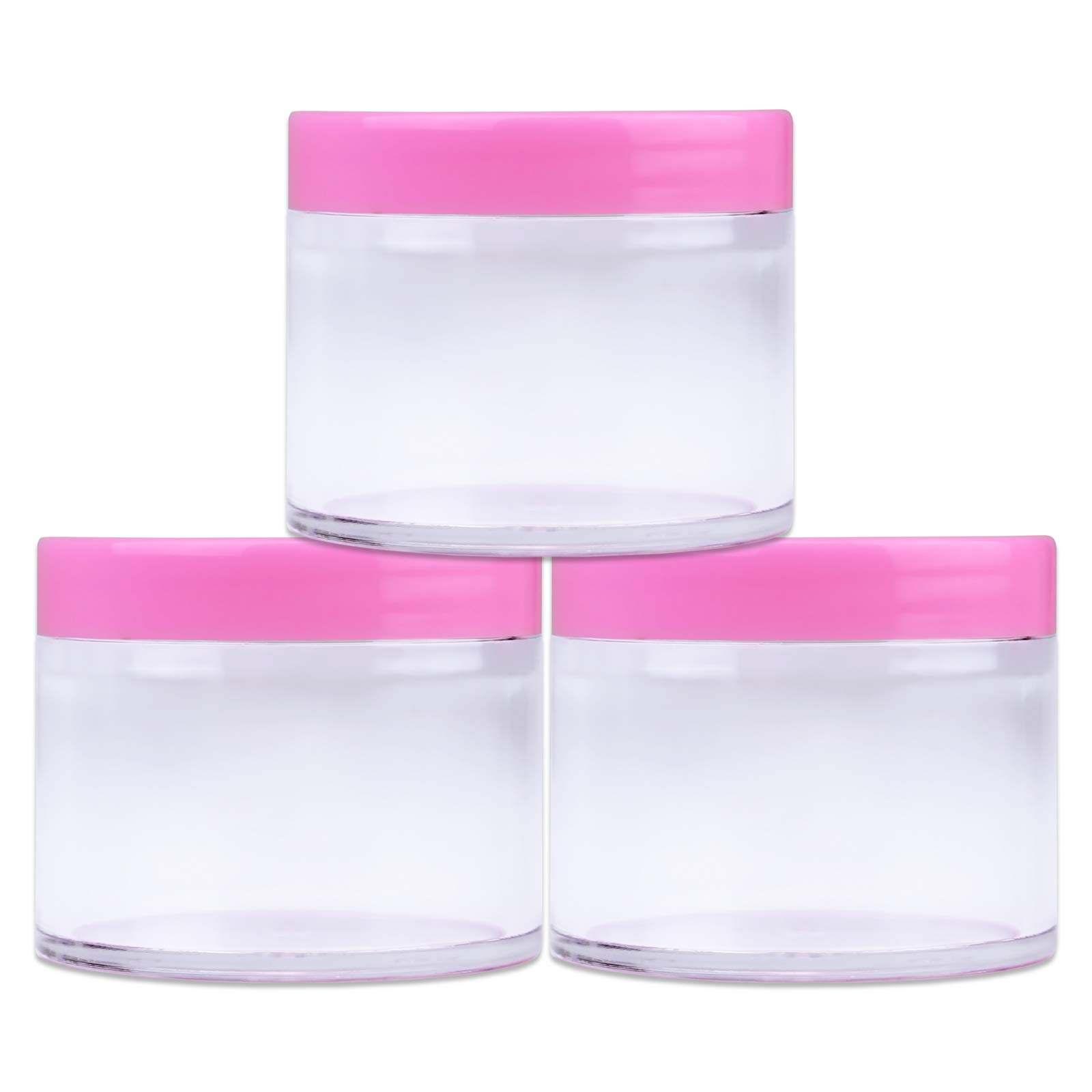 Beauticom 60 Grams 60 ML 2 Oz Round Clear Leak Proof Plastic Container Jars with Pink Lids for