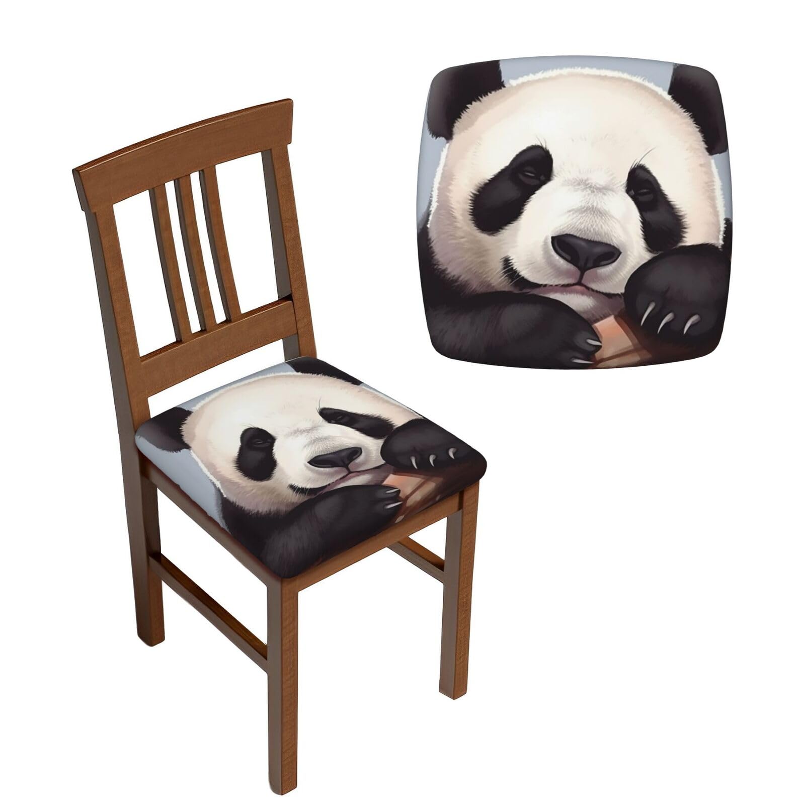 NONHAI 4PCS Dining Chair Seat Covers Set Cute Sleeping Panda Stretch Removable Chairs Covers Washable Seat Cushion Slipcovers Protector for Dining Room Kitchen Chairs