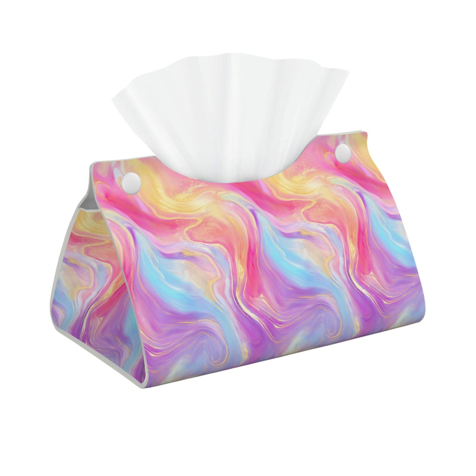 Pink Blue and Gold Marble Colorful Paint Tissue Box Cover Rectangle Pu Leather Tissue Box Holder for Car Bathroom Bedroom Desk Tabletop Decor